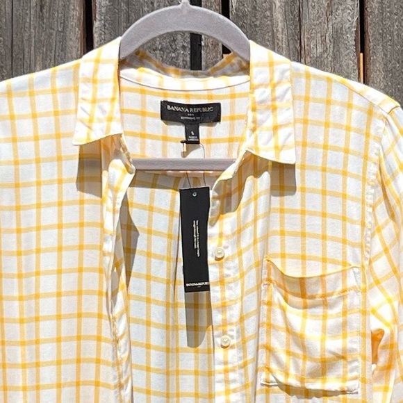 Banana Republic yellow plaid button down shirt size small - Picture 10 of 17
